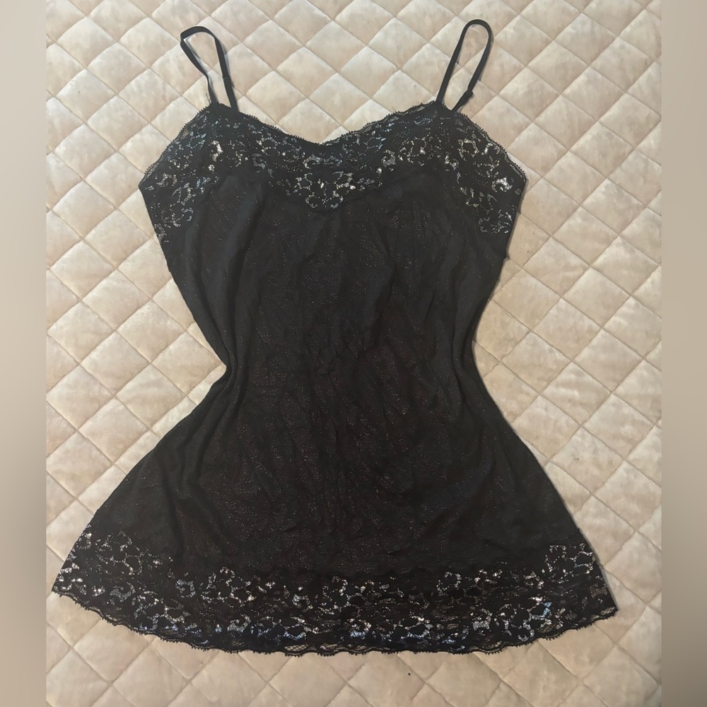Black Lace Shimmer Camisole Slip by Vanity